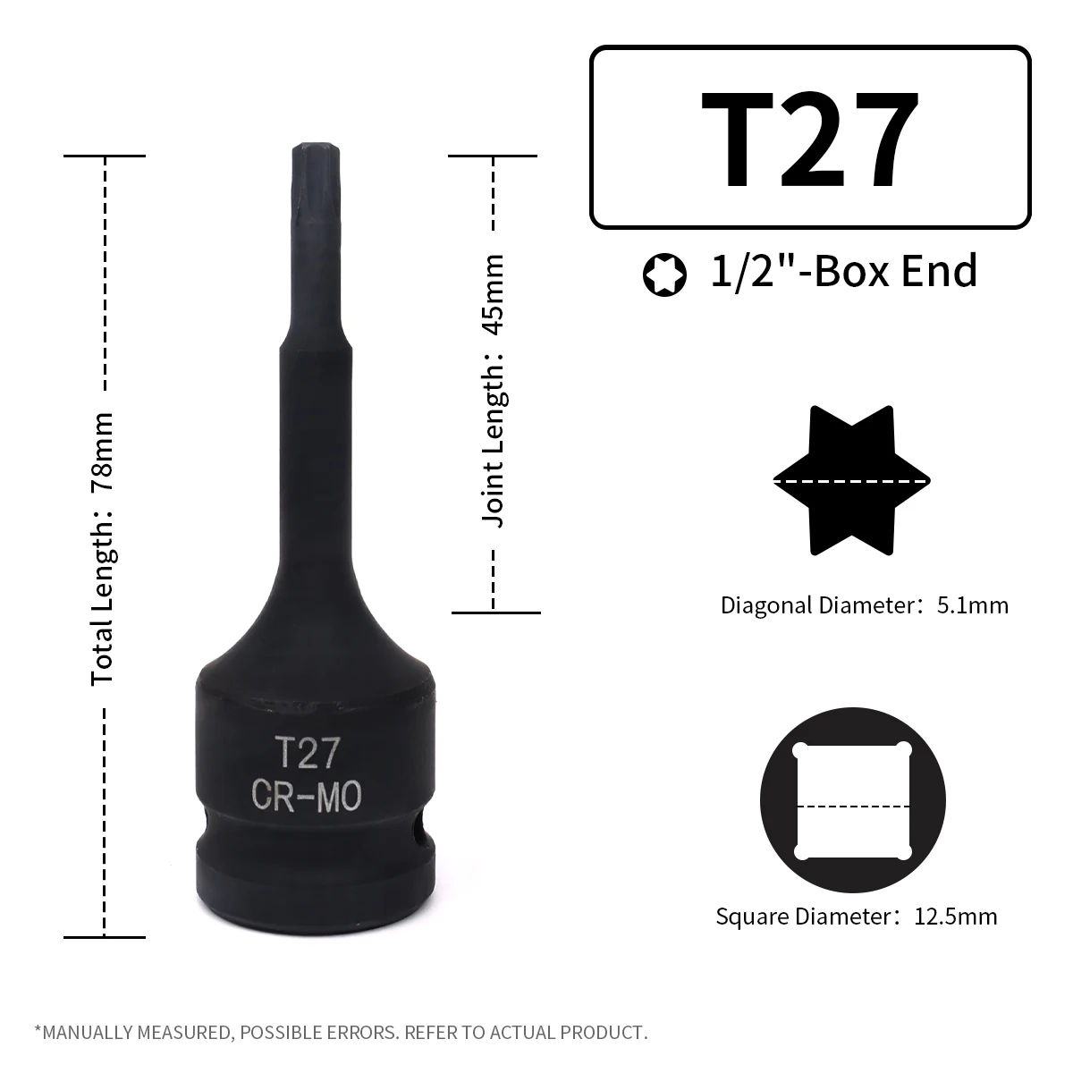 

Торцевой адаптер T25-T80 для ударной отвертки 1/2 дюйма