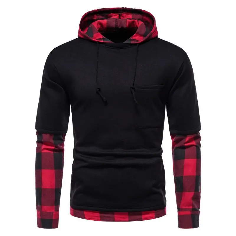 

Spring Autumn Men's Plaid Patchwork Hoodies Sports Leisure Hoodied Coat Men New Style European and American Sweatershirt M-3XL
