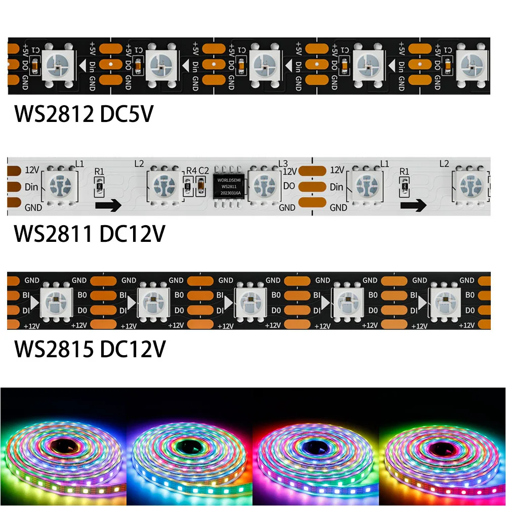 

RGB Светодиодная лента WS2812B/WS2811/WS2815 30/60/144 LEDs/m 1-5 м