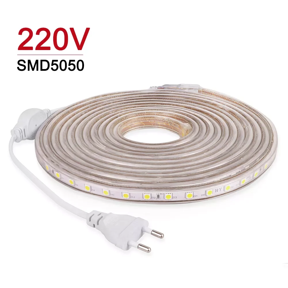 

Strip Lights 220V Neon Strip Waterproof Led Tape 60LEDs/m Led lights For Room Decorative SMD5050 Diode Tape With EU Plug