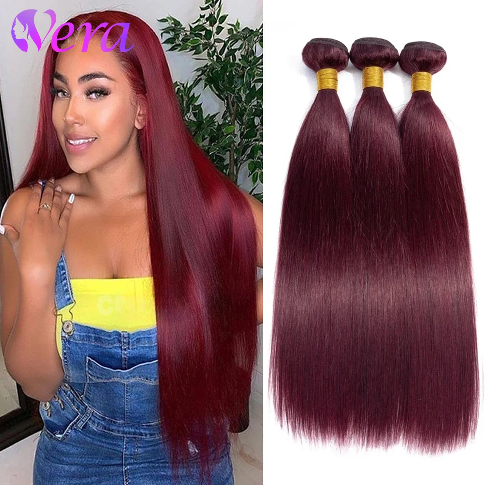 Wine Red #99J Remy Human Hair Weave 16-32 Inch Long Silky Straight Unprocessed Virgin Brazilian Bundles Extension For Women