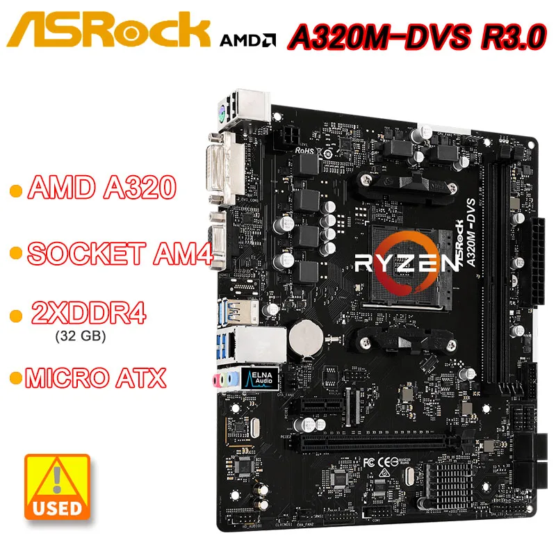 A320 A320M Motherboard ASROCK A320M-DVS AM4 Motherboard Ryzen 5 5600 cpu 2xDDR4 32GB PCIe 3.0 SATA3 USB 3.1 DVI-D Micro ATX