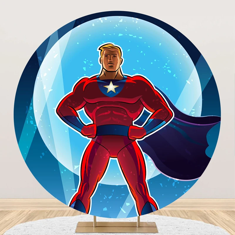 

Disney Hero Man Circle Background Super Boy Birthday Party Decoration Banner Round Photography Backdrop Photo Studio Photocall