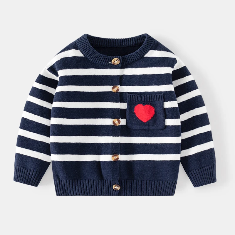 

Children's Cardigan Sweaters Stripe Heart Pattern Coat Toddler Boys Girls Long Sleeve Knit Tops for Autumn Winter Kids Clothes