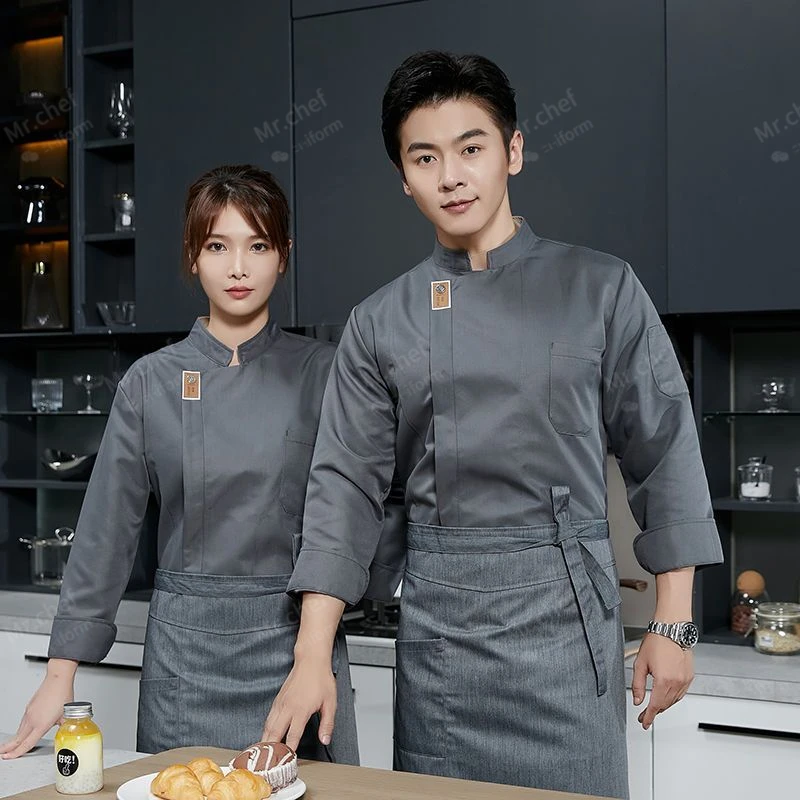 Мужская униформа шеф-повара с длинным рукавом черное пальто дышащая рубашка