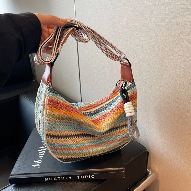 Летняя плетеная Радужная сумка для женщин новинка 2024 модная через плечо с
