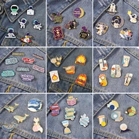 58 pieces enamel pin set astronaut plant chemical brooches witch whale animal book rabbit geometry bag badges mixed wholesale