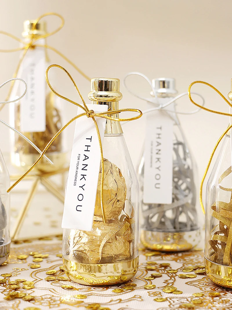 

12pcs THANK YOU Plastic Candy Box DIY Champagne Bottle Plastic Box Baby Shower Wedding Favor Gift Boxes Party Decoration Supply