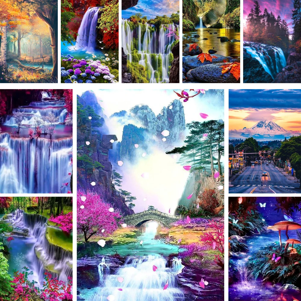 

Пейзаж водопад печатная ткань вышивка крестиком полный комплект рукоделие хобби ремесло акпосылка пакет Mulina