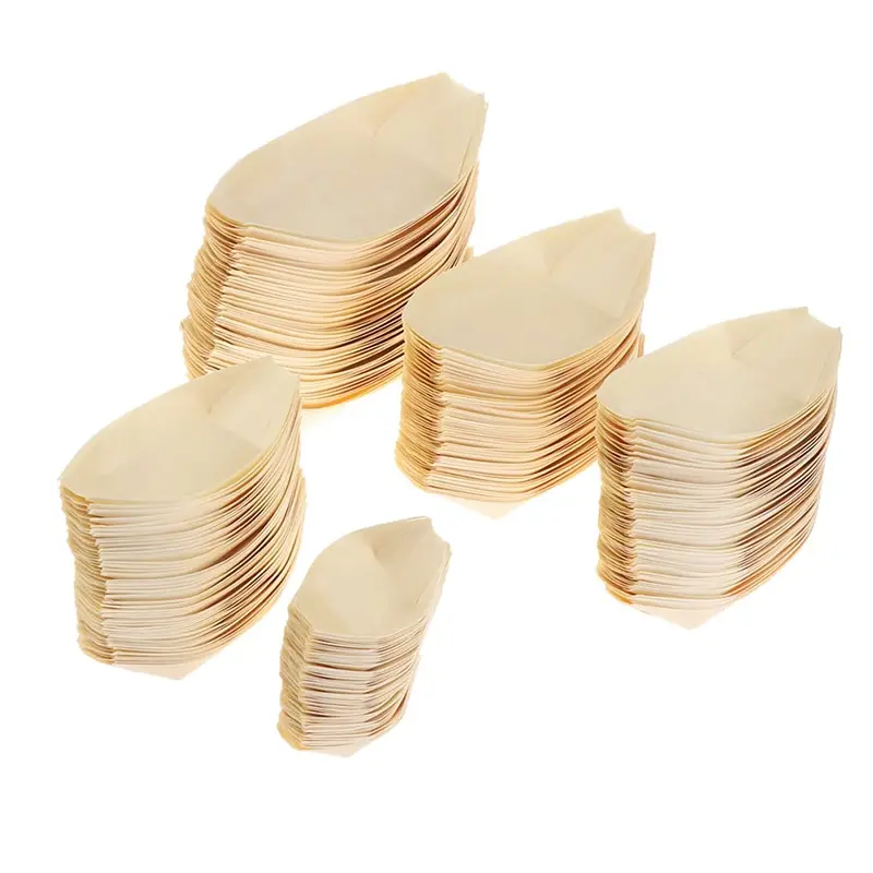 50pcs/pack Sushi Shushi Wood Boat Natural Bamboo Disposable Kayak Salad Dessert Pine Cake Boat Snack Bowl Mat Sushi Plate Tray