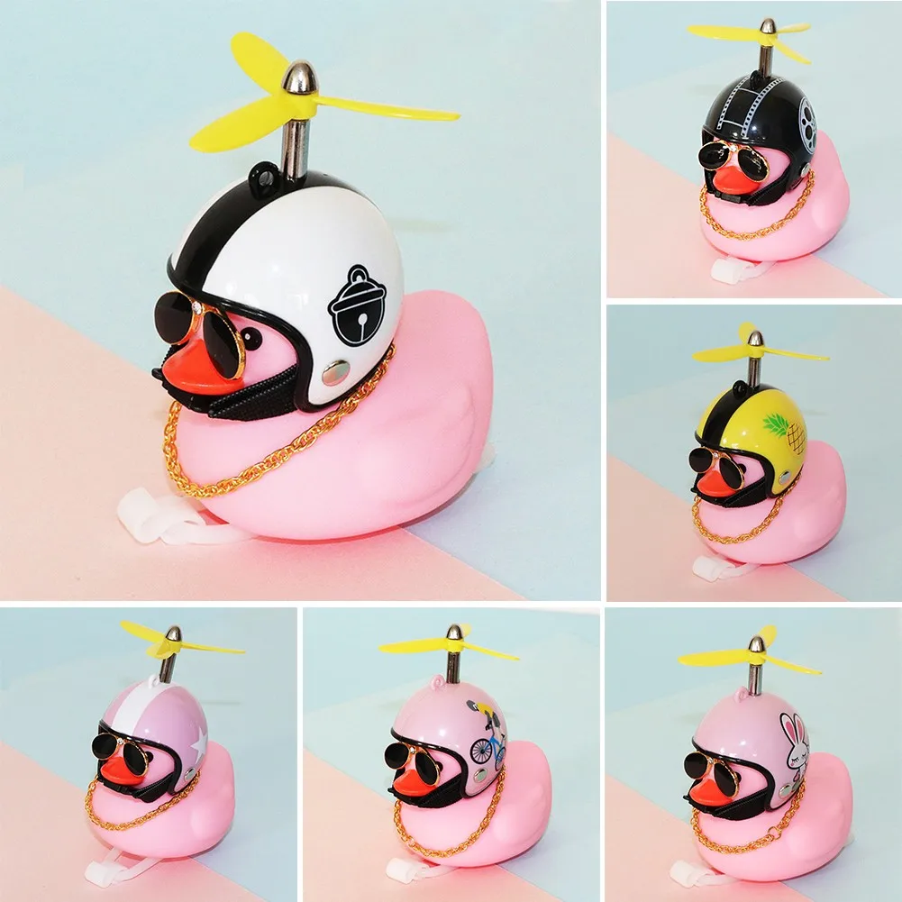 

Motorcycle Goods Gift Duck With Helmet Broken Wind Little Pink Duck Bike Motorbike Helmet Riding Decoration Bicycle Car Styling