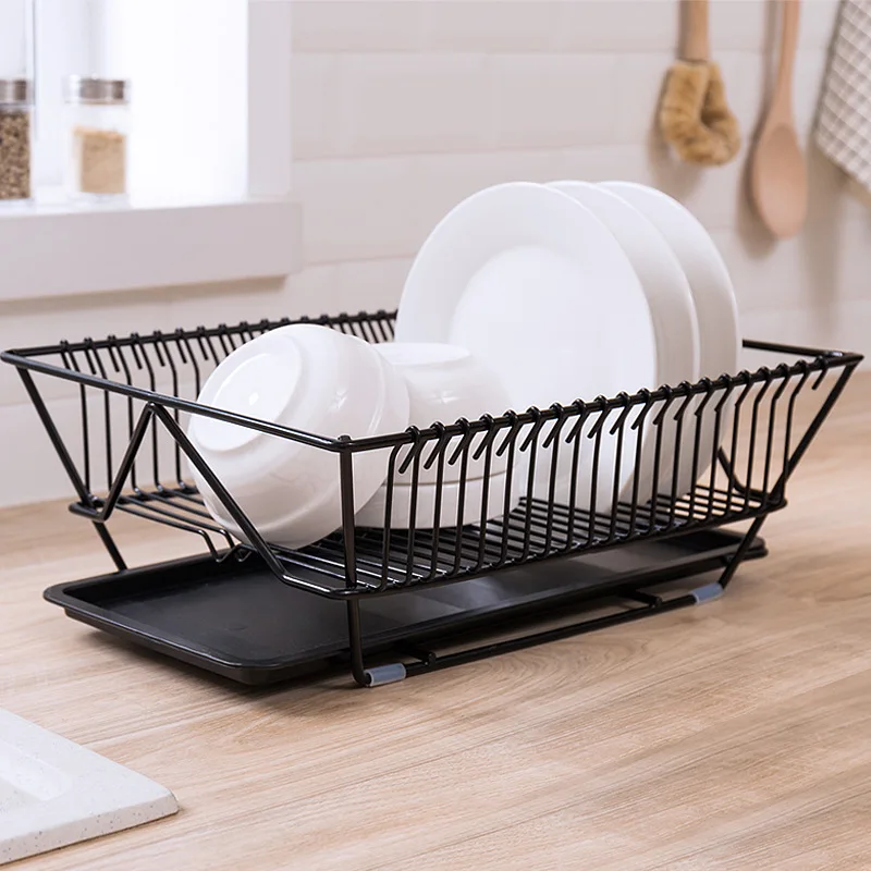 

Dish Drying Rack with Drainboard Drainer Kitchen Light Duty Countertop Utensil Organizer Storage for Home Black White 1-Tier