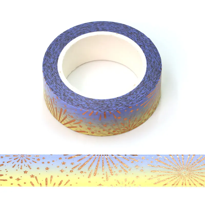 

NEW 1PC Decorative Foil Blue Yellow Gradual Changed Color Fireworks Washi Tapes Planner Masking Tape Cute Stationery 15mm*10m