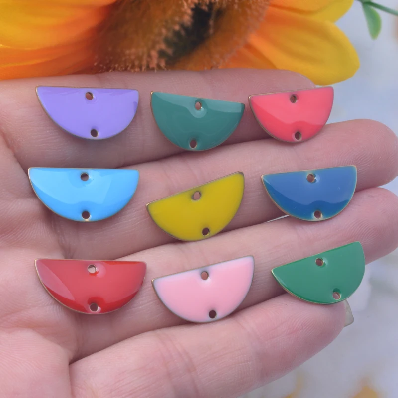 6pcs Copper Half  Connector Both-sided Colorful Enamel Charms Jewelry Findings For Jewelry Making Pendant