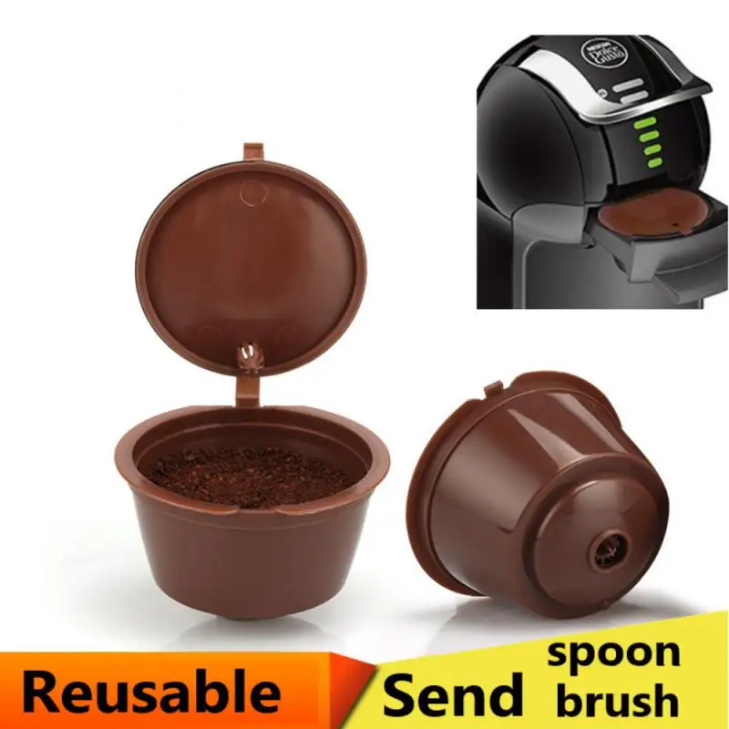 

5Pcs Reusable Coffee Capsule Filter Cup For Nescafe Dolce Gusto Refillable Caps Spoon Brush Filter Baskets Pod Soft Taste Sweet