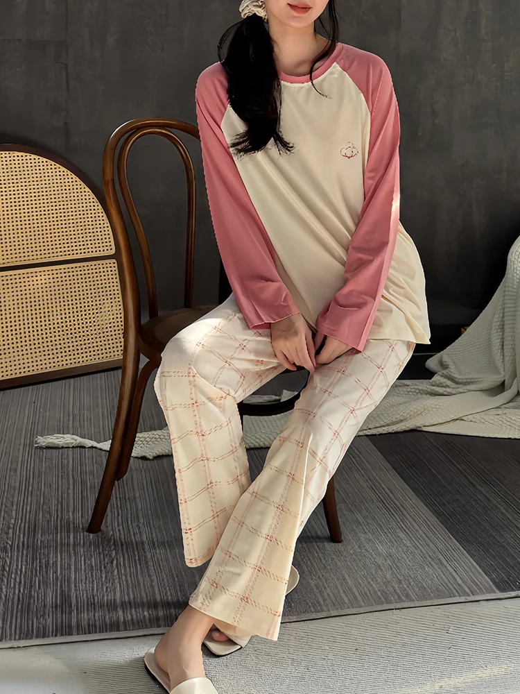2024 новые женские пижамы весенне-осенние модальные хлопковые клетчатые брюки с