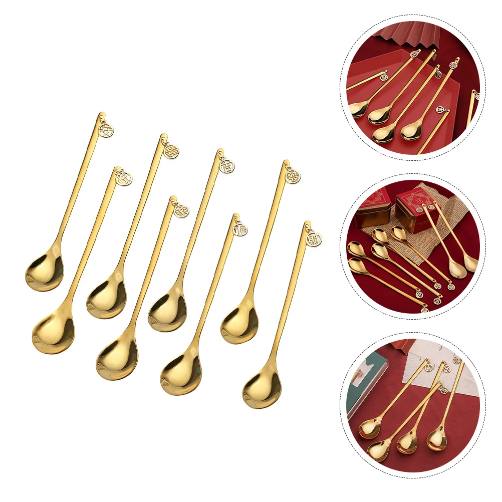 

8pcs Chinese Style Stainless Steel Spoons Coffee Spoons Ice Cream Scoop