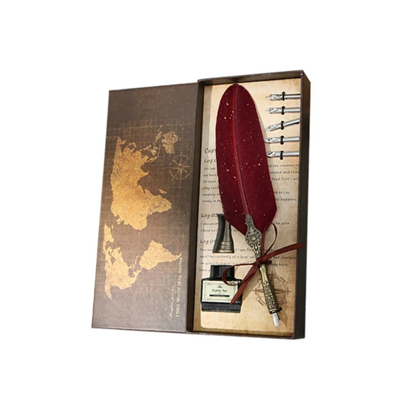

Feather Pen and Ink Set Vintage Quill Dip Pen Writing Ink Nibs Kit Calligraphy Set Gifts for Beginners
