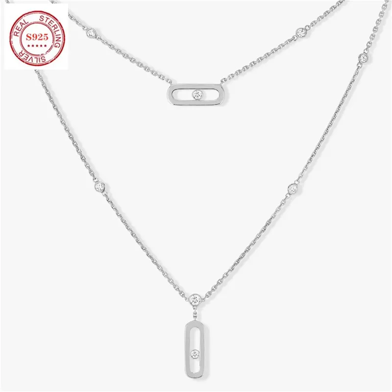 

Colar duplo feminino S925 Стерлинговое Серебро, европейский и американский стиль, роскошный классический и оригинальный. Механизм