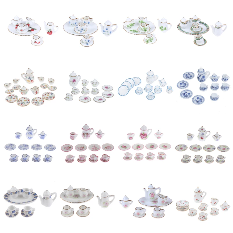 

15Pcs 1:12 Dollhouse Miniature Tableware Porcelain Ceramic Tea Cups Set Toys