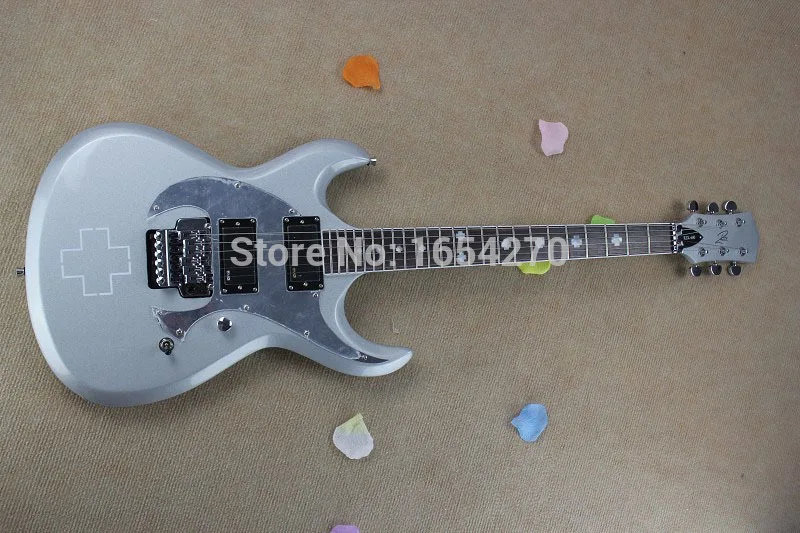 

Free Shipping HOT Wholesale High quality Custom Shop EMG pick-up .. LTD RZK-600 Silver Gray Jazz Electric Guitar 150604