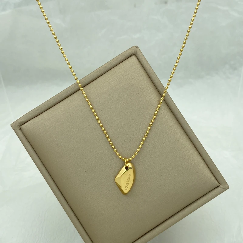 

Gold Plated Steel Pendant Stainless Steel Necklace for Women Fashion Jewelry With Beads Chain Collar Simple Style