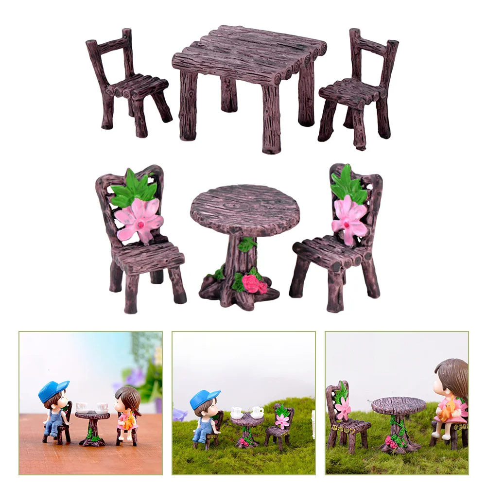 

Miniaturechair Table Furniture Resin Set Accessories Pot Fairy Chairs Flower Ornaments Mini Decoration Figurine Bench Garden