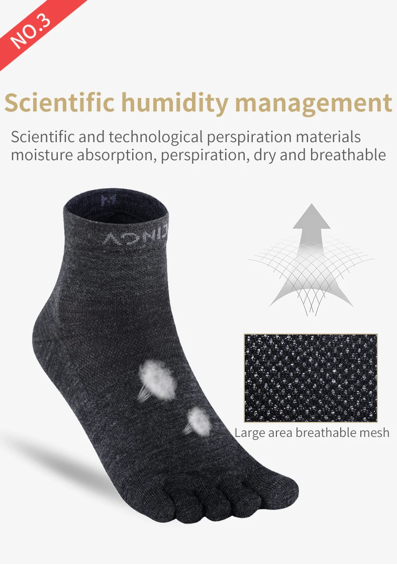 AONIJIE E4823 Newest Unisex Sports Woollen Middle Five-Finger Socks Quarter Five Toes Socks Toesocks for Running Trail Marathon
