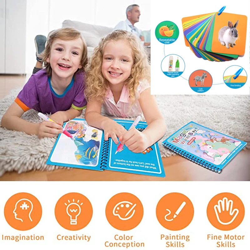 

32 страницы магическая книга для рисования водой Монтессори игрушки многоразовая книжка-раскраска Волшебная книга для рисования водой сенс...