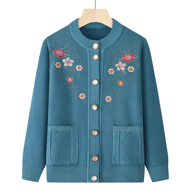 Осень-зима женский вязаный свитер утепленная бархатная теплая куртка для мам