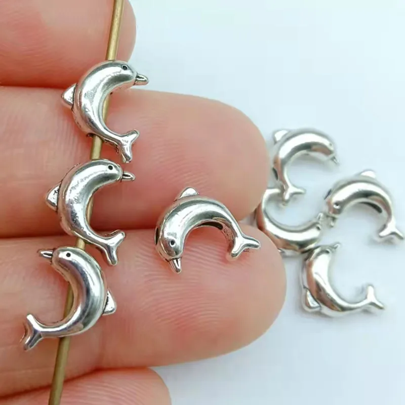 

40pcs 10x8mm Antique Silver Color Dolphin Beads For Jewelry Making DIY Jewelry Findings