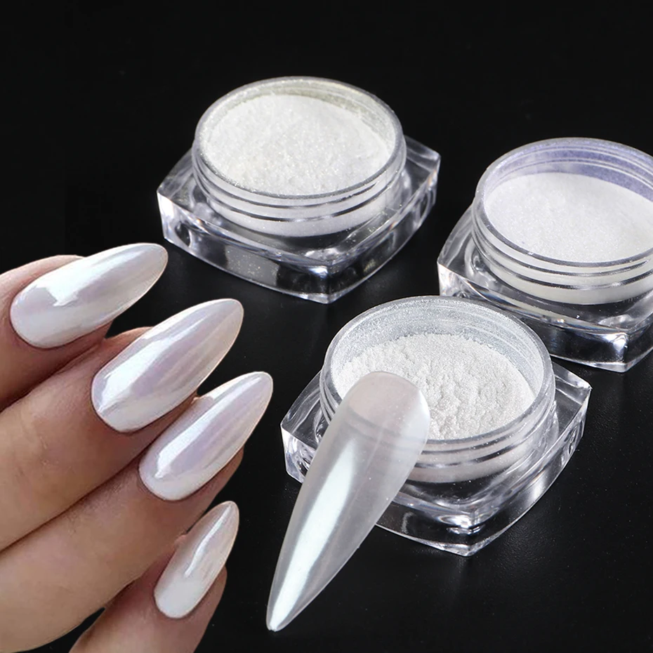 

Mirror Nail Powder Pigment Pearl Mica White Rubbing on Nail Art Glitter Dust Chrome Manicure Holographic Decorations