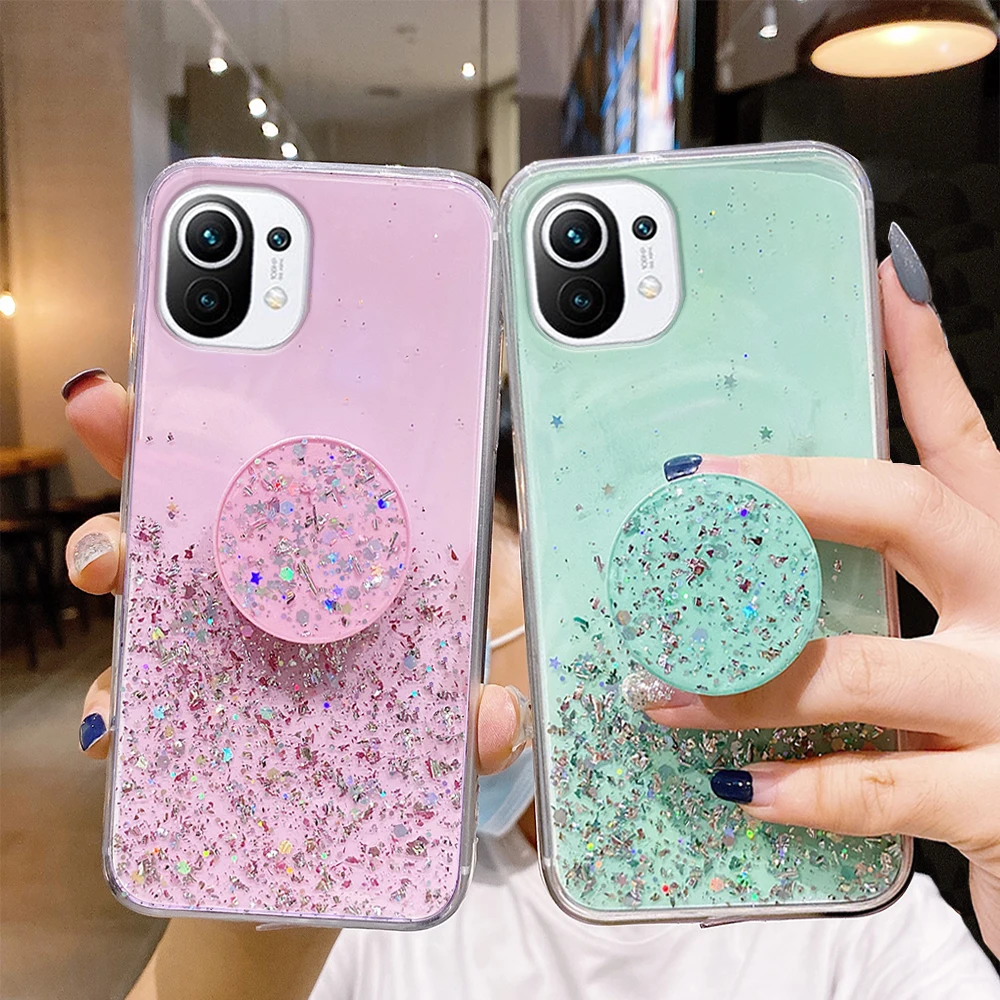 

Silicone Soft TPU Bling Phone Case For Xiaomi Mi Redmi Note 12 11 11T 10 10S 10T Pro Max Ultra Lite 5G Stand Cover Women