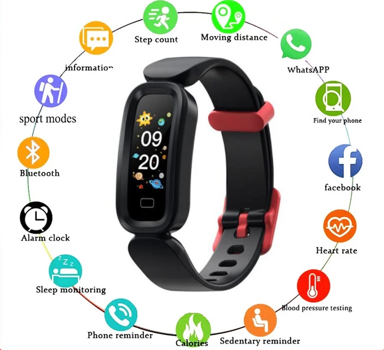 

S90 Smart Bracelet Children Alarm Clock Learning Heart Rate Sleep Monitoring Bluetooth Sports Pedometer Bracelet