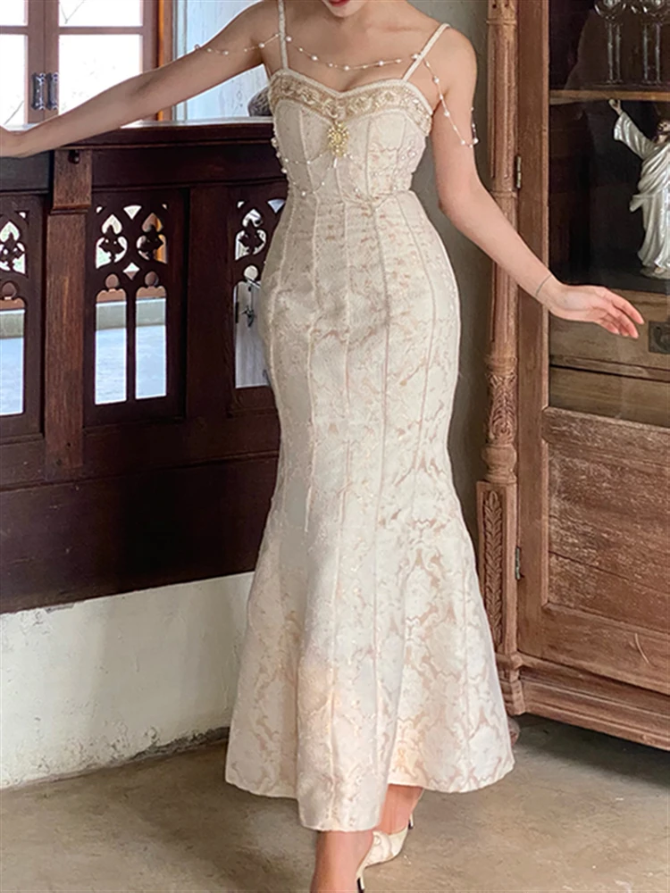 

Runway Woman Dress Backless Embroidery Vintage 2022 Sleeveless Sexy Beach Boho Lace Party Sundress Women Summer Maxi Vestido