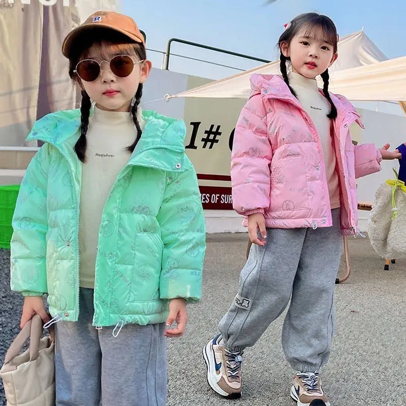 

3 Colors Baby Girl Autumn Winter Outerwear Hooded Girls Duck Down Parkas Windproof Waterproof Cartoon Kids Jackets For Girls