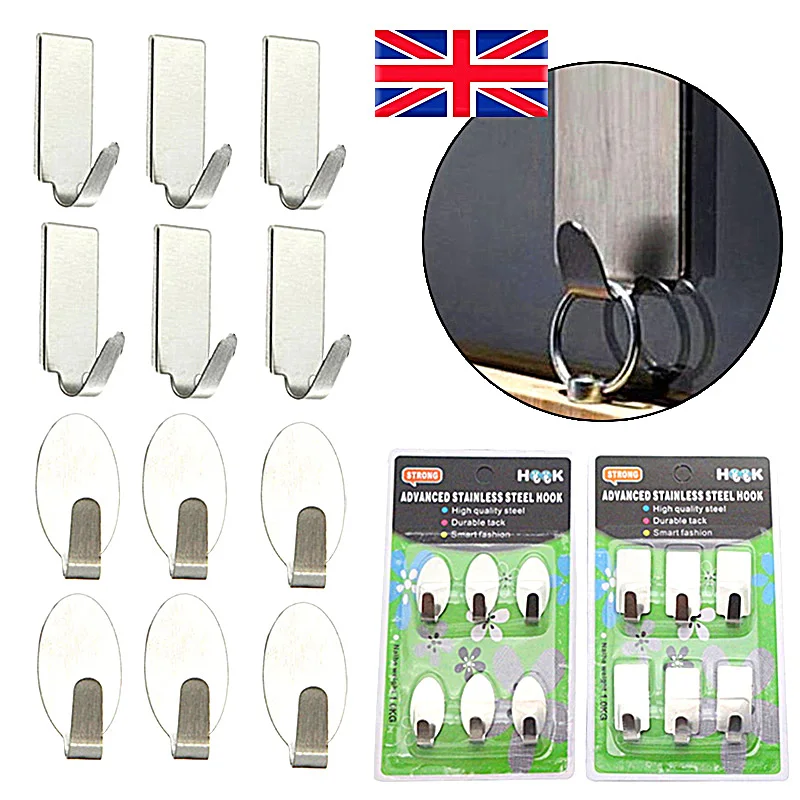 

6pc Fitted Stainless Steel Modern Minimalist Style Rectangular Oval Sticky Hook Hook Kitchen Bedroom Bathroom Available