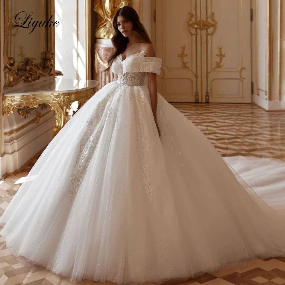 Liyuke Роскошное бальное платье с открытыми плечами и рукавами на заказ свадебное