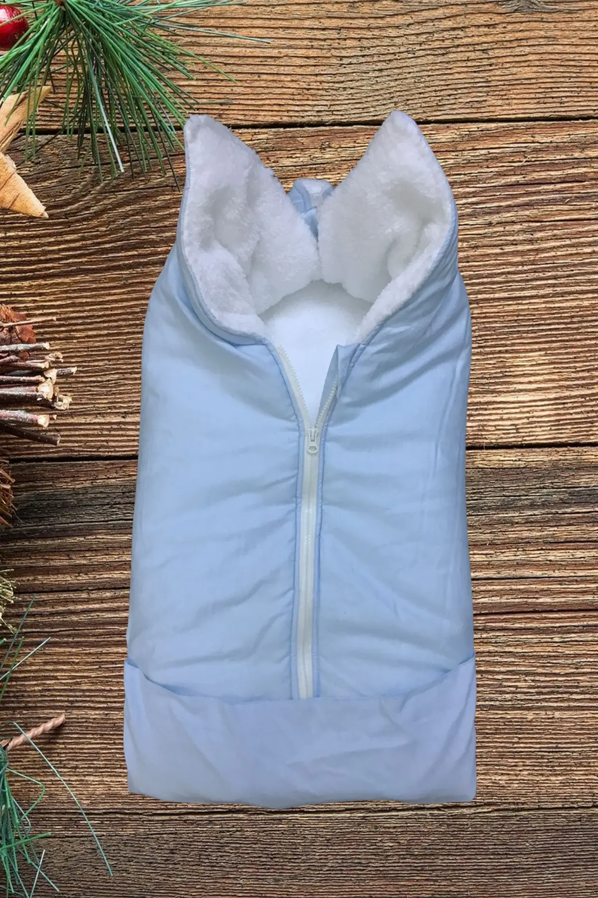 

Baby blanket, knitted fleece blue sleeping bag, plain color knitted fleece blue sleeping bag clothing