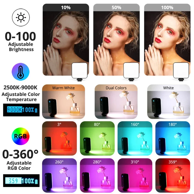 RGB-видео светильник Mini светодиодный Camera W64 6W CRI95 перезаряжаемая панельная лампа