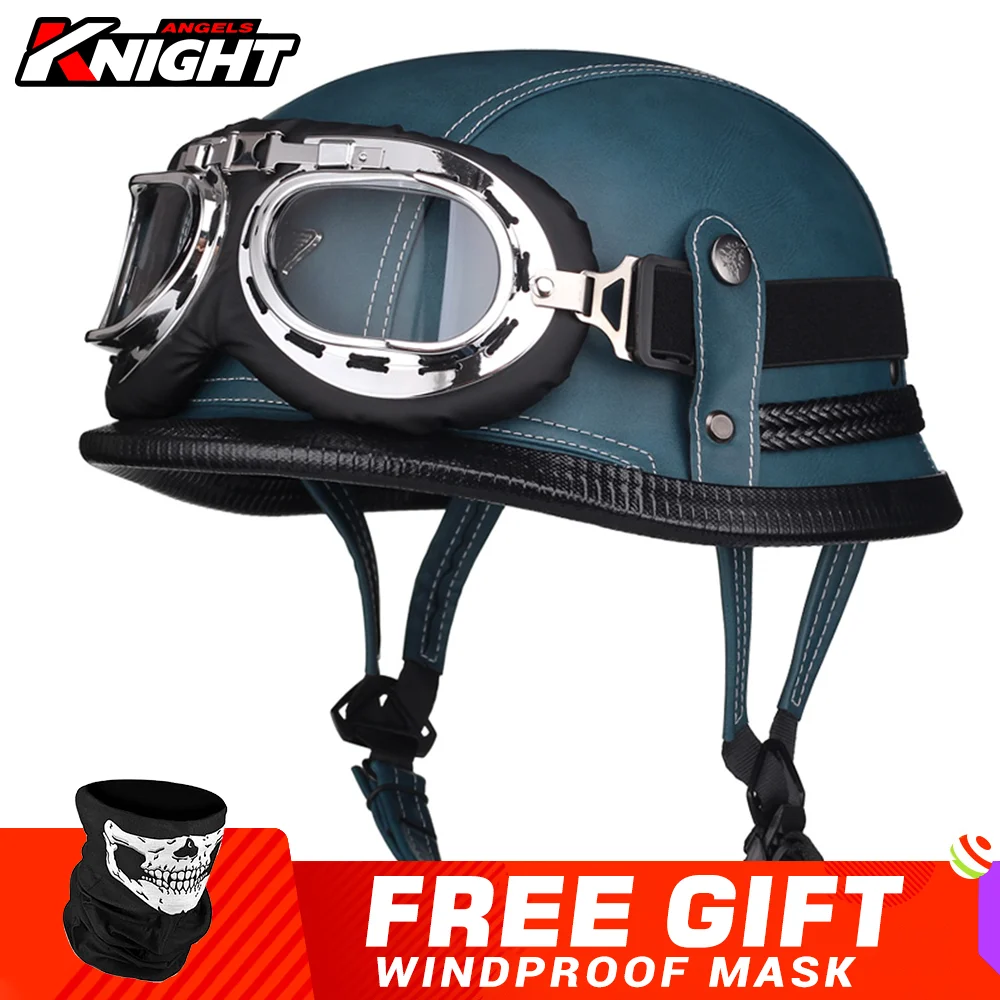 

Motorcycle Helmet For Men German PU Leather Casco Moto Retro Motocross Half Helmet DOT Certification Motobiker Open Face Helmet