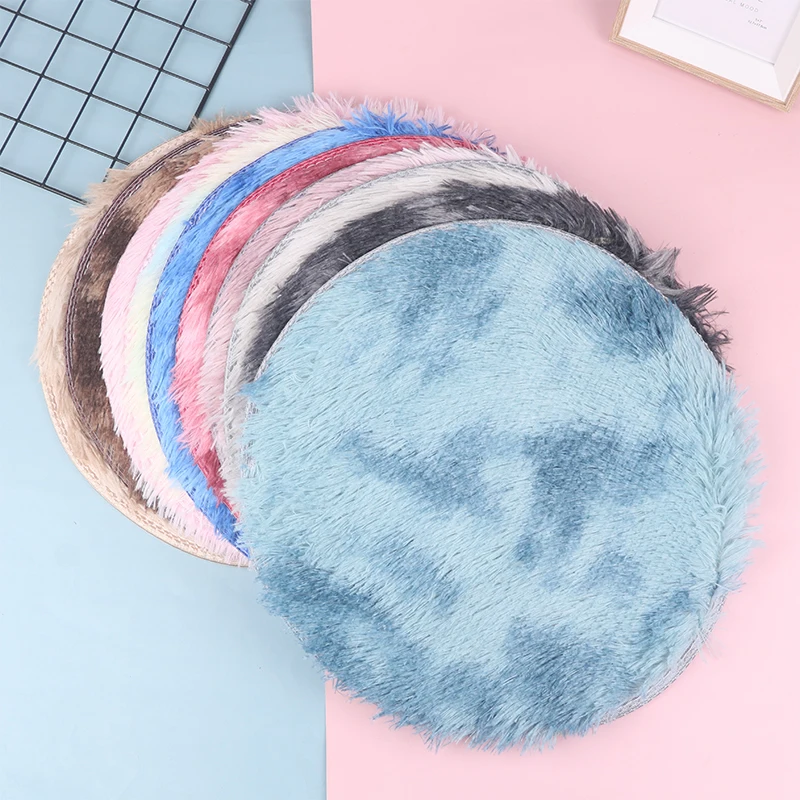 

50CM Round Rug Carpets Stool Mat Gradient Tie Dye Shaggy Fluffy Floor Carpet Long Plush Rugs Bedroom Living Room Decor Mat