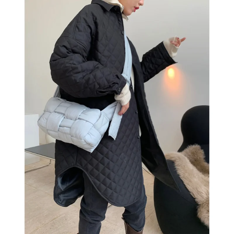 New Cotton Clothes Fashion Diamond Plaid Shirt Type Cotton Clothes Loose Thin Thickened In The Long Section of The Jacket Female