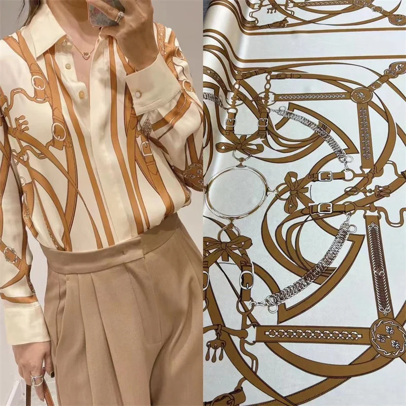 Модная черная белая цепочка Цветочная позиция шелковая ткань Женская Роскошная