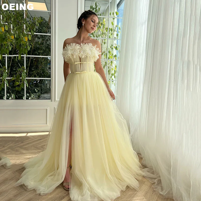 

OEING Flowered A-LINE Evening Dresses Appliques Sweetheart Floor-Length Princess Ruffles Prom Dress For Formal Occasion