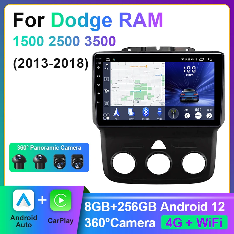 

Android Auto Wireless For Dodge Ram 2013-2018 Car Multimedia Player with 360 Camera Car Bird View System Android Screen For Car