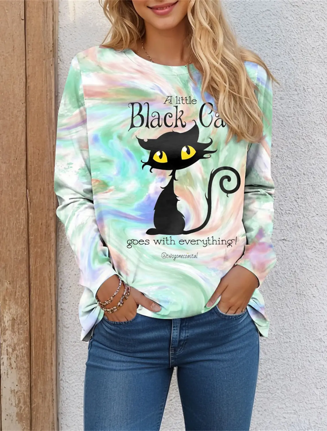 Футболка женская с длинным рукавом и круглым вырезом