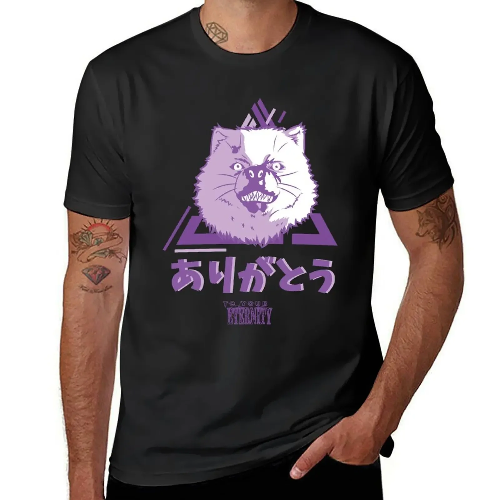 Черная футболка с надписью TO YOUR вечность: THANK YOU (ARIGATO) графическим рисунком