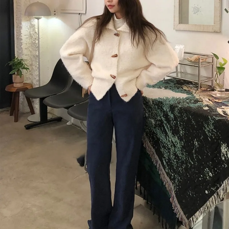 Matakawa женские свитера с роговими пуговицами белые однотонные милые толстые