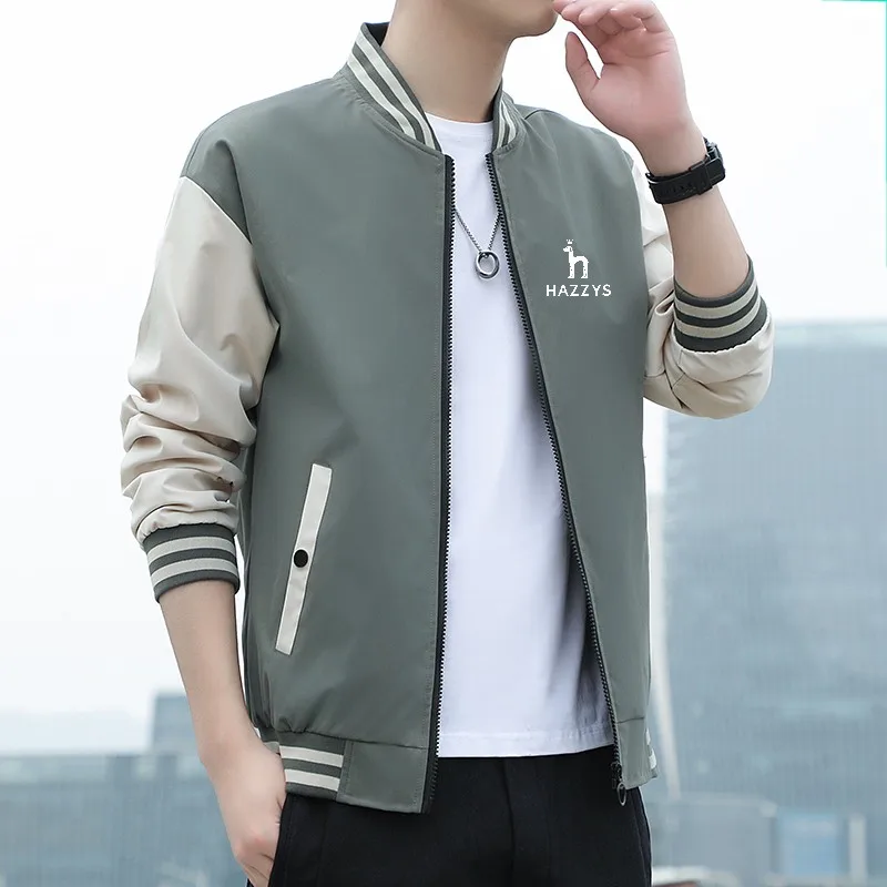 

Men's Jacket HAZZYS Logo Autumn New Fashion Jacket Stand Collar Casual Polyester Thin Windbreaker Coat Sports Zip Top
